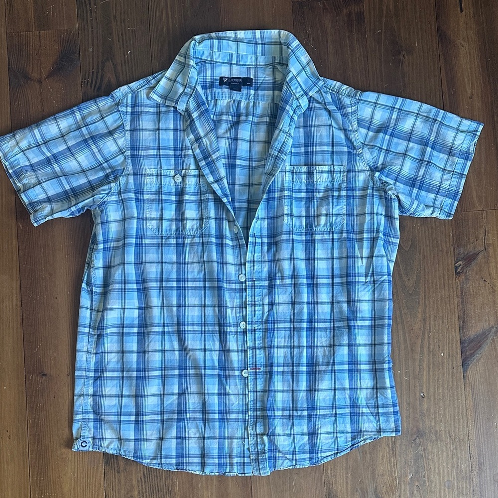 Daniel Cremieux Classics Blue & White Plaid Casual Button Down Shirt Large
